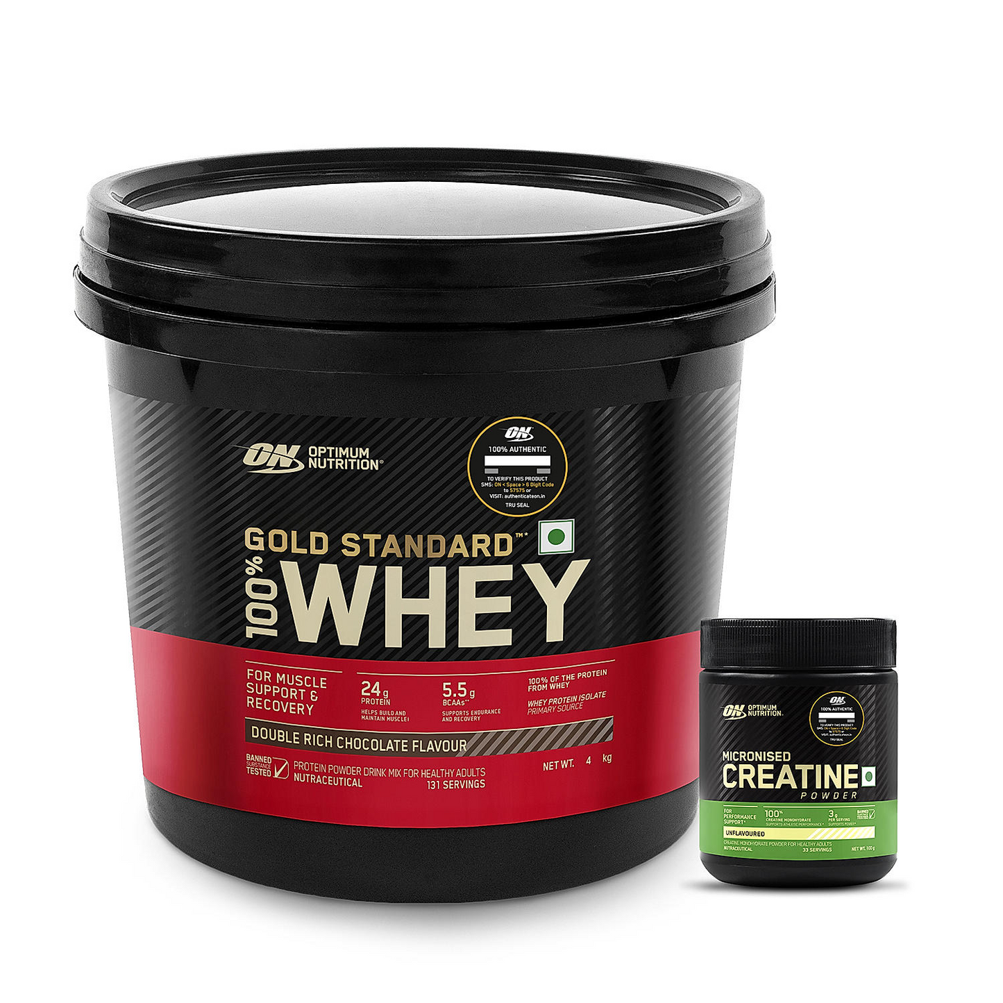 Gold Standard 100% Whey Protein Powder | Double Rich Chocolate | 4 kg and Micronized Creatine Powder | Unflavoured|100 g Gold Standard 100% Whey Protein Powder | Double Rich Chocolate | 4 kg and Micronized Creatine Powder | Unflavoured|100 g