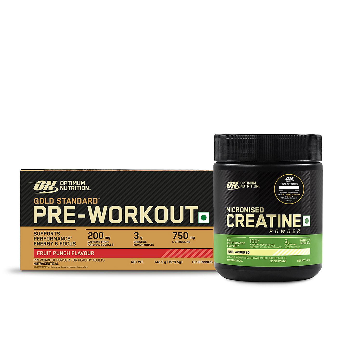 Micronized Creatine Powder | Unflavoured | 100 g + ON Pre Workout- Fruit Punch Micronized Creatine Powder | Unflavoured | 100 g + ON Pre Workout- Fruit Punch