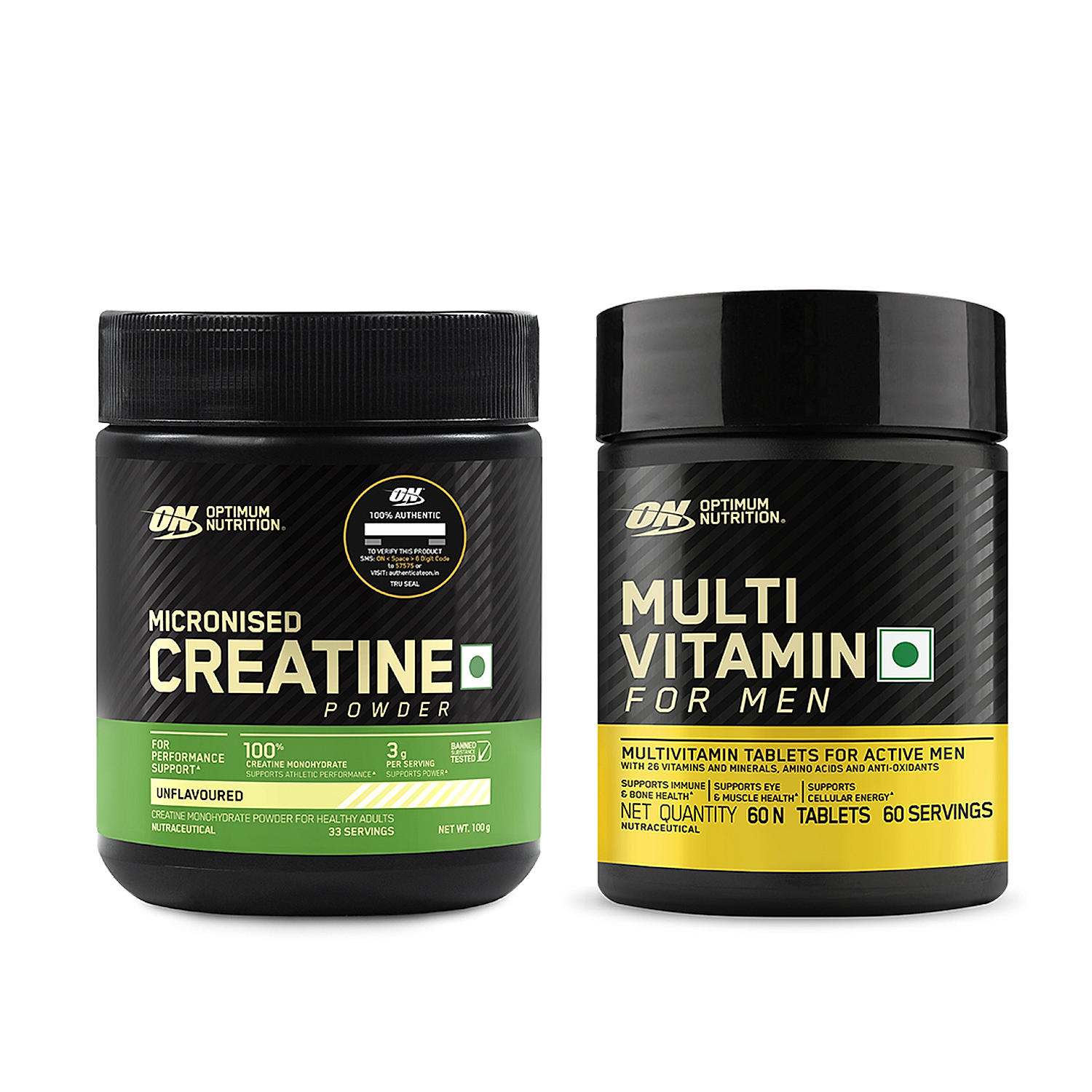 Micronized Creatine Powder | Unflavoured | 100 g + Multivitamin for MEN- 60 Tablets Micronized Creatine Powder | Unflavoured | 100 g + Multivitamin for MEN- 60 Tablets