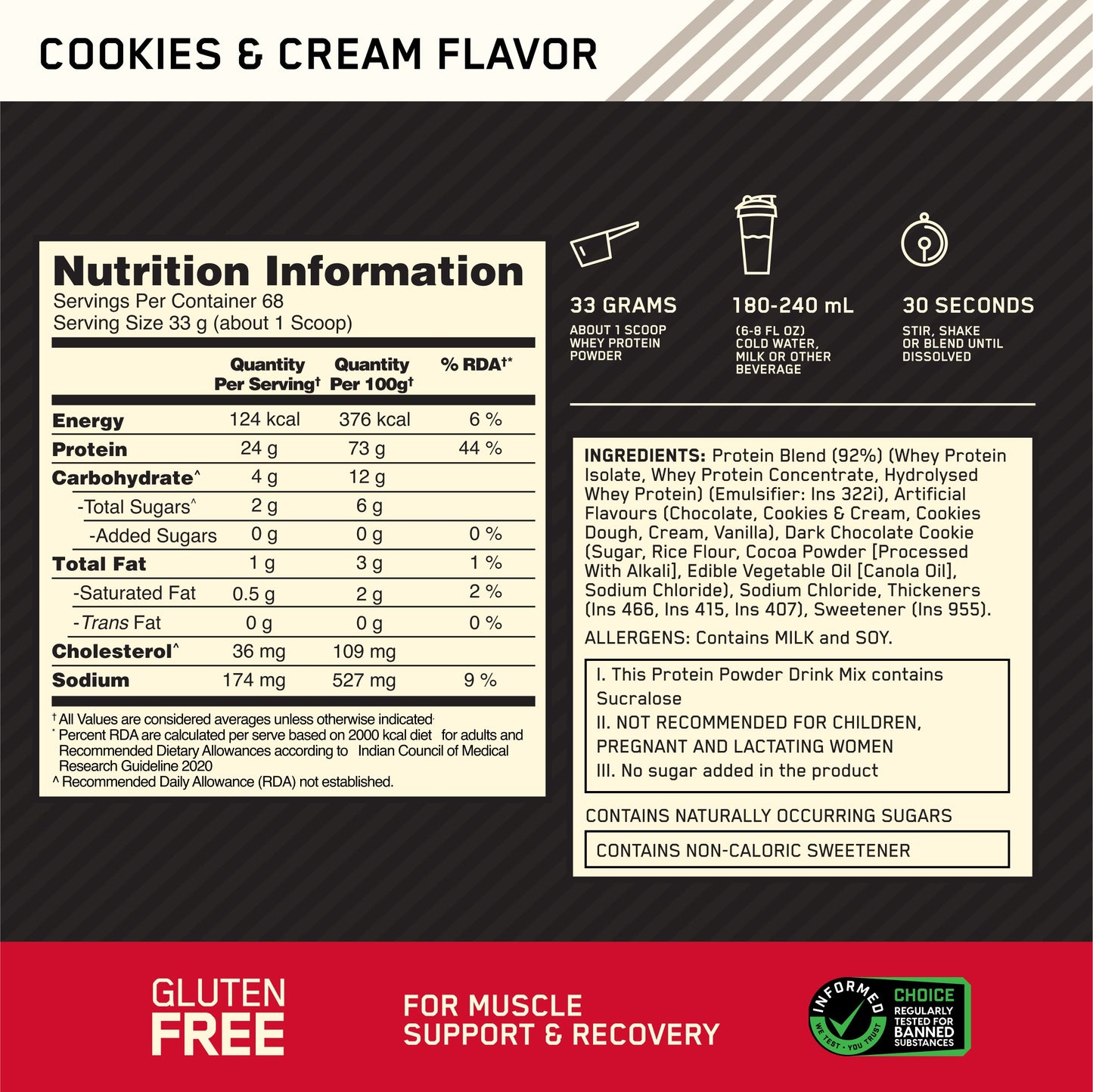 Gold Standard 100% Whey Protein Powder | Cookies & Cream | 5 lbs Gold Standard 100% Whey Protein Powder | Cookies & Cream | 5 lbs