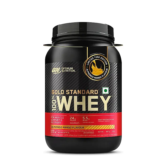 Limited Edition Optimum Nutrition (ON) Gold Standard 100% Whey Protein Powder 2 lb, 907g (Alphonso Mango) Limited Edition Optimum Nutrition (ON) Gold Standard 100% Whey Protein Powder 2 lb, 907g (Alphonso Mango)