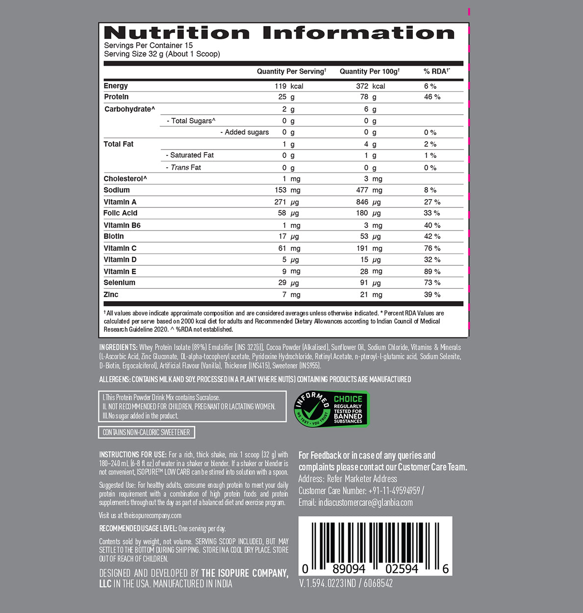Isopure Dutch Chocolate - 500g / 1.1lb (Low Carb, Lactose-Free, Zero Added Sugar) Isopure Dutch Chocolate - 500g / 1.1lb (Low Carb, Lactose-Free, Zero Added Sugar)