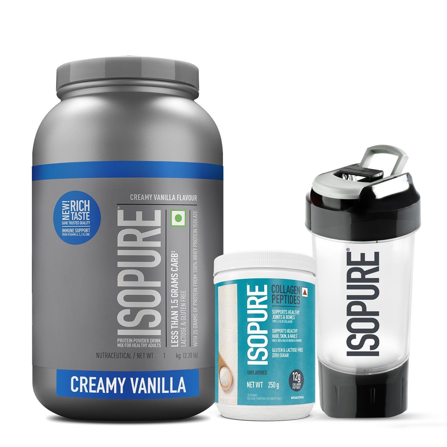 BeautyPro (Vanilla) - Isopure Creamy Vanilla 1 Kg + Isopure Collagen Peptides + FREE Isopure Shaker