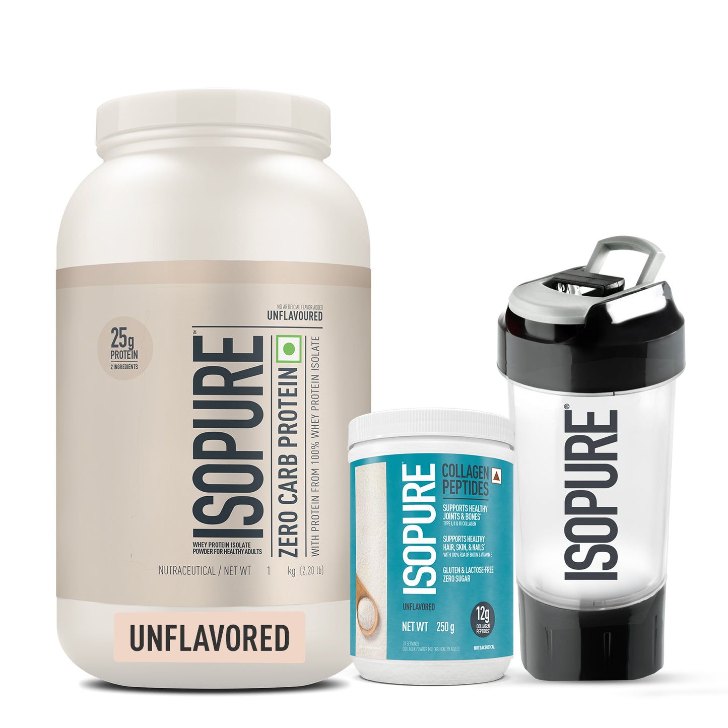 BeautyPro (Unflavoured) - Isopure Unflavored 1 kg + Isopure Collagen Peptides + FREE Isopure Shaker