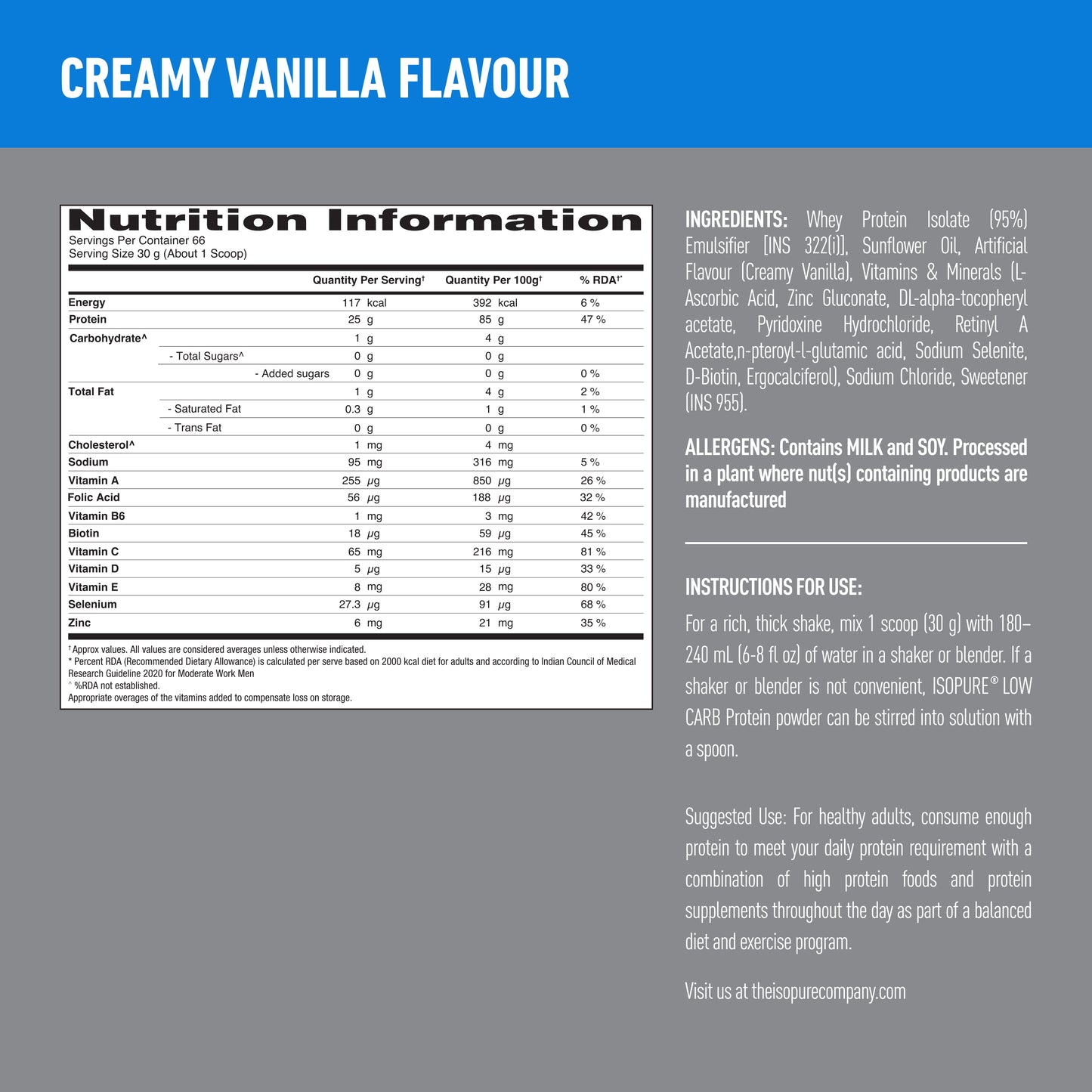 Isopure 2 kg Creamy Vanilla + Isopure 100% Creatine Monohydrate Micronized, 250g