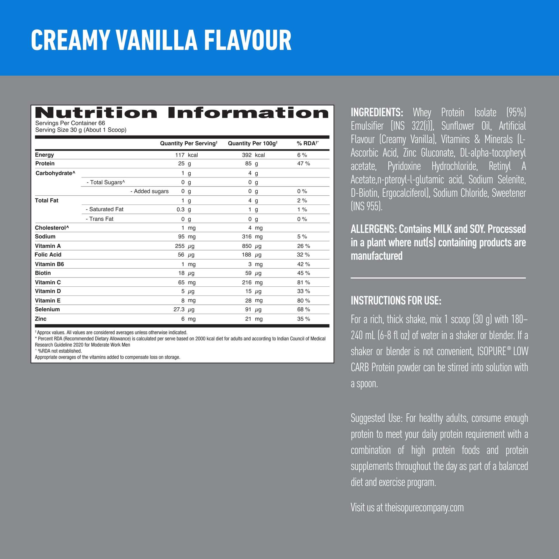 Isopure 2 kg Creamy Vanilla + Isopure 100% Creatine Monohydrate Micronized, 250g