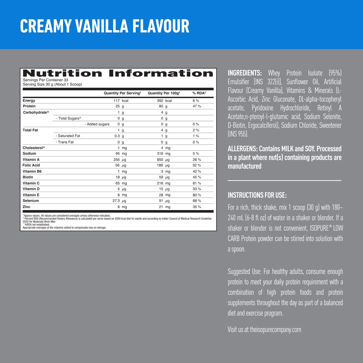 Isopure - Vanilla - 1 Kg + Isopure Collagen Peptides (12g/serve) with Biotin & Vitamin E- 250g (Unflavored)