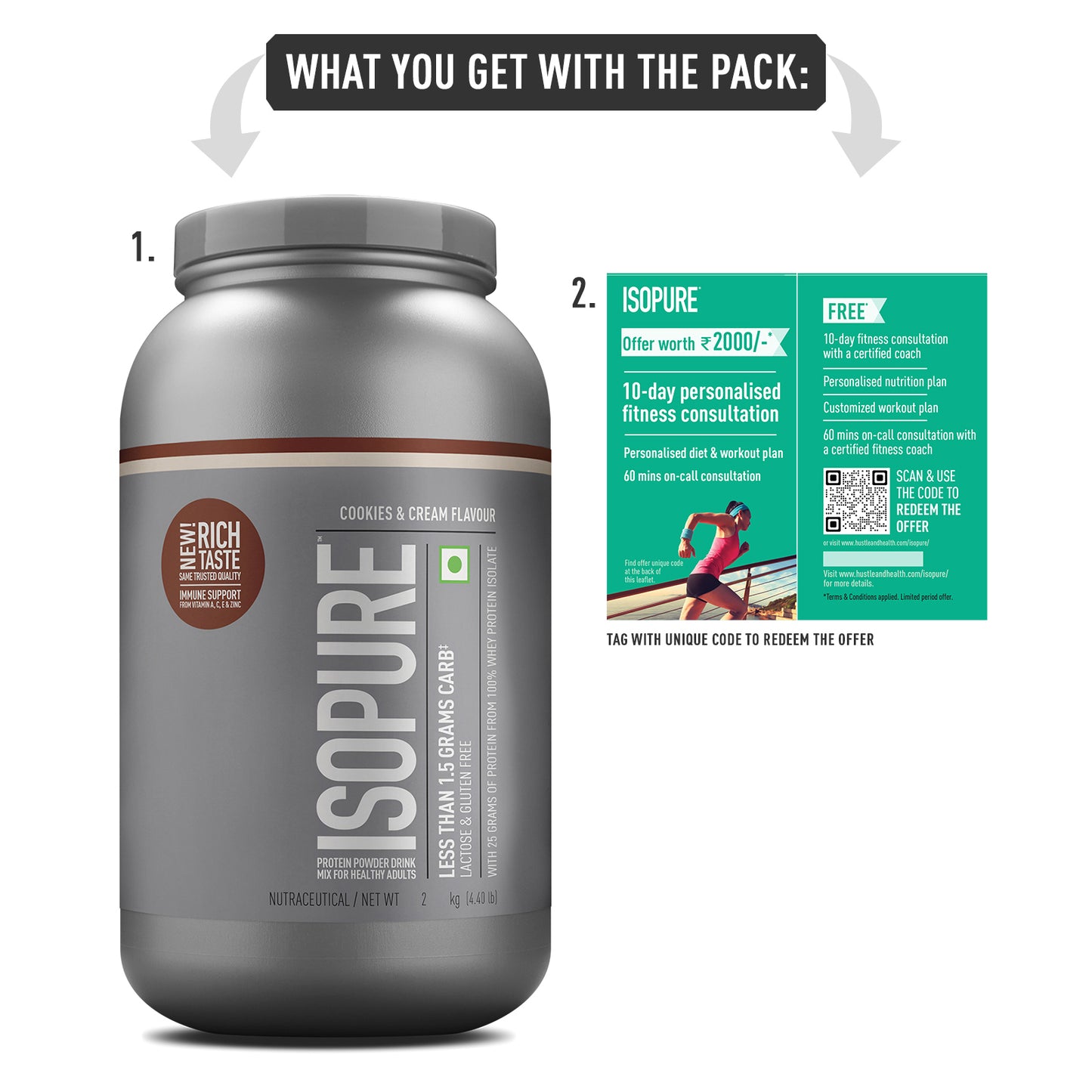 Isopure Whey Protein Isolate Powder with Vitamins for Immune Support - 2 kg (Cookies & Cream)