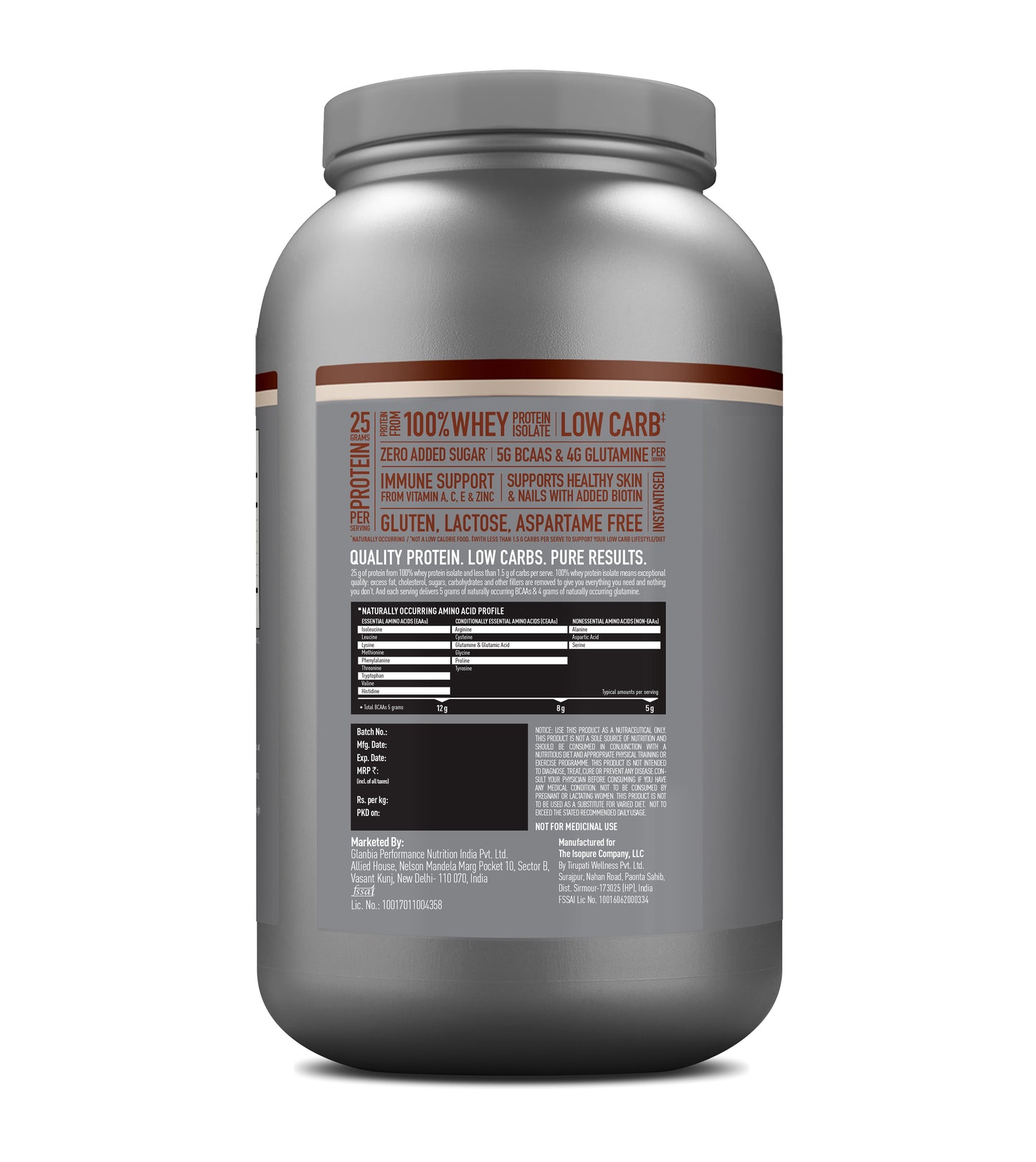 Isopure Whey Protein Isolate Powder with Vitamins for Immune Support - 2 kg (Cookies & Cream)