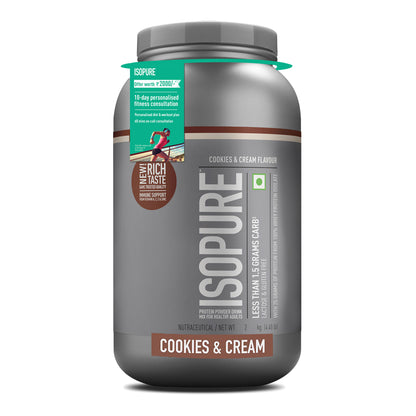 Isopure Whey Protein Isolate Powder with Vitamins for Immune Support - 2 kg (Cookies & Cream)