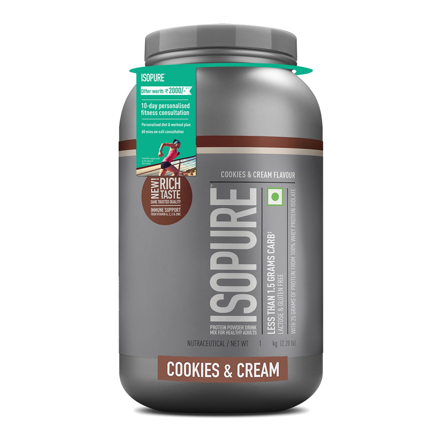 Isopure Cookies & Cream - 1kg / 2.2lb (Low Carb, Lactose-Free, Zero Added Sugar)