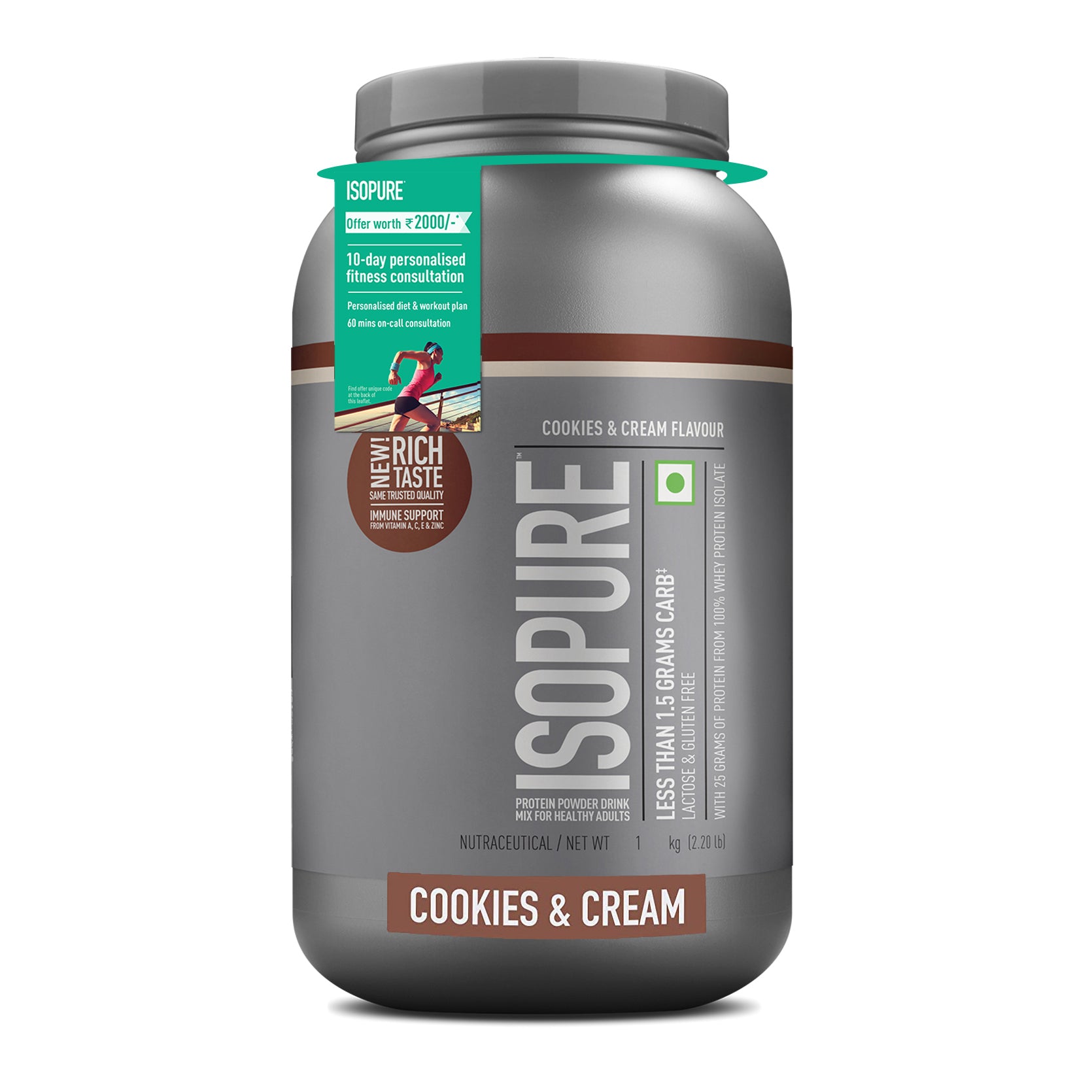 Isopure Cookies & Cream - 1kg / 2.2lb (Low Carb, Lactose-Free, Zero Added Sugar)