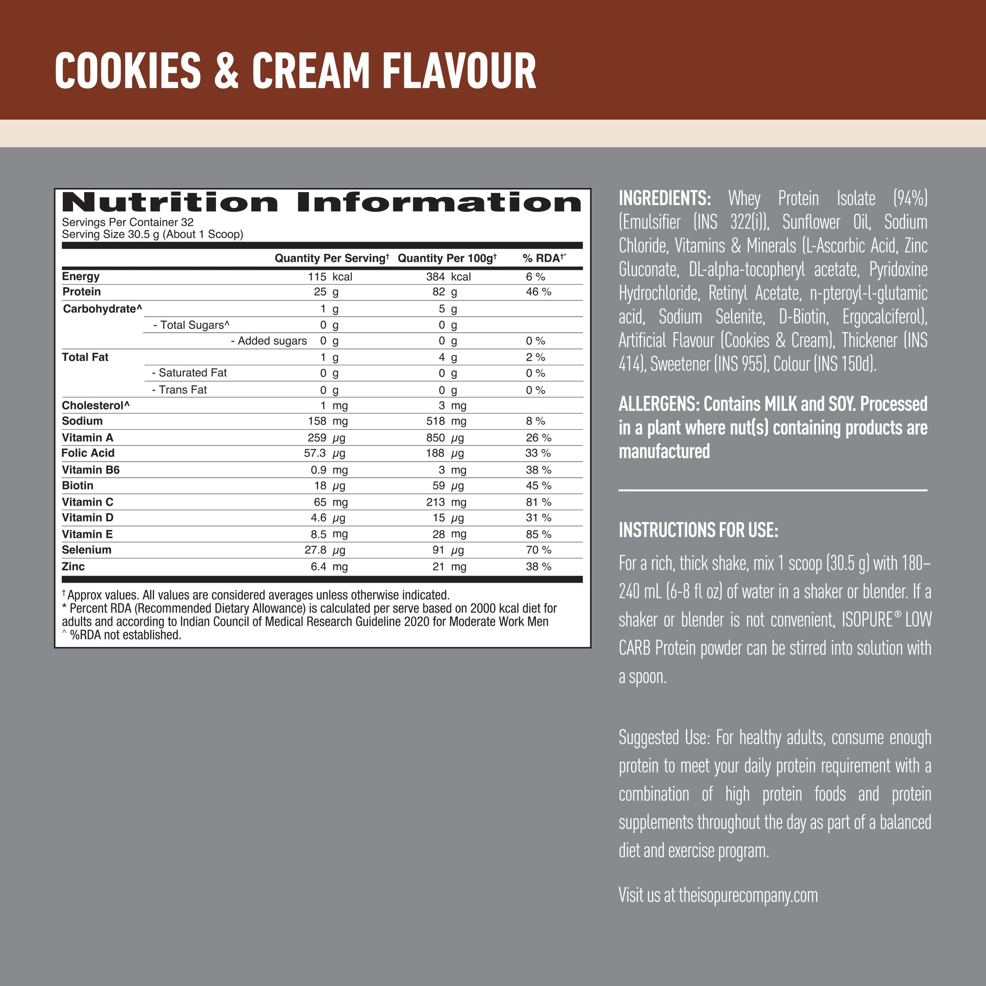Isopure Low Carb Whey Protein Isolate Powder | Cookies & Cream | 1 Kg + Isopure 100% Creatine Monohydrate