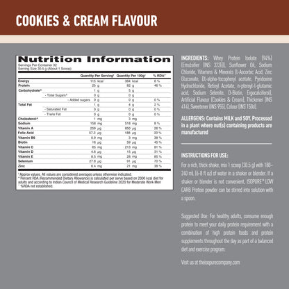 Isopure Low Carb Whey Protein Isolate Powder | Cookies & Cream | 1 Kg + Isopure 100% Creatine Monohydrate