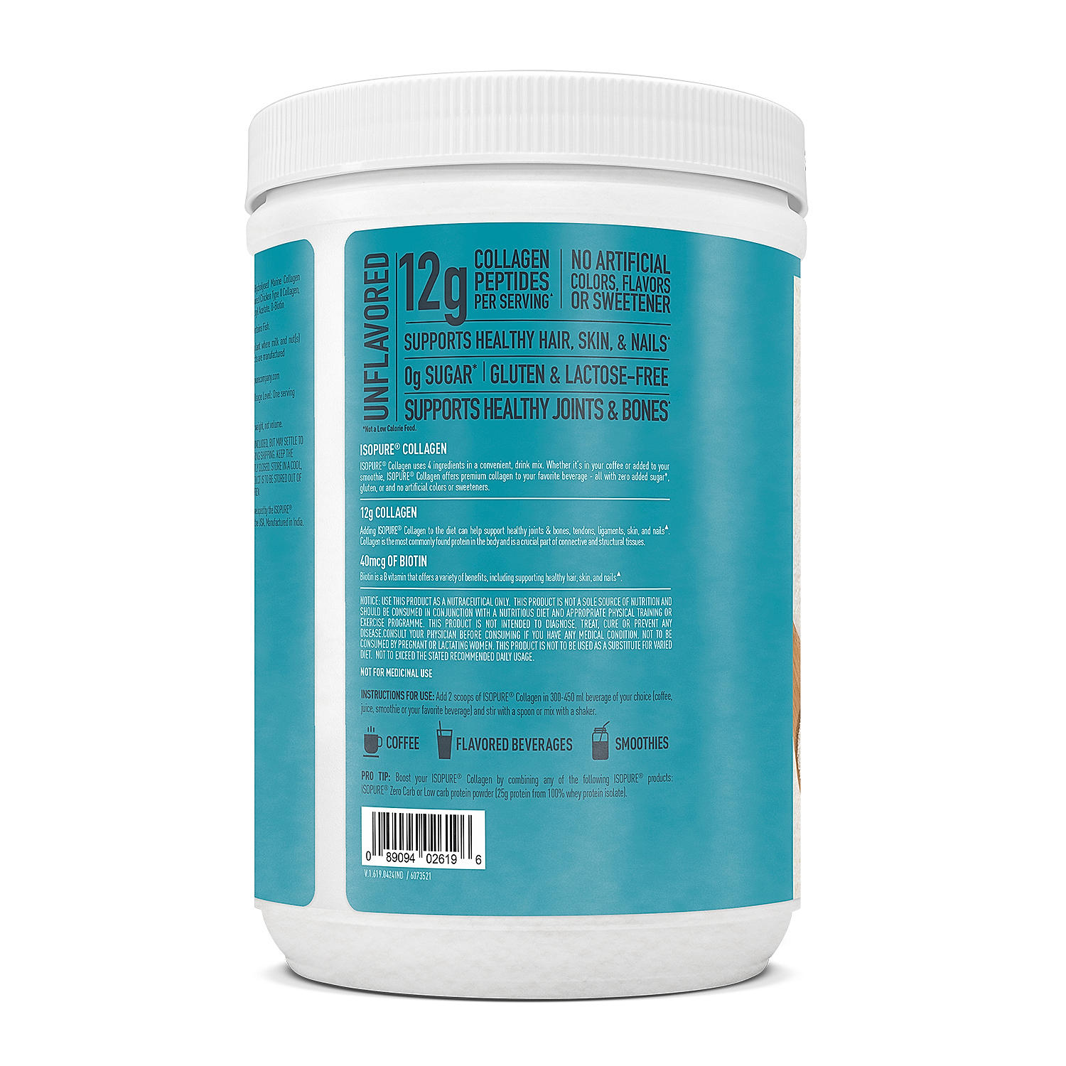 Isopure Unflavored + Isopure Collagen Peptides (12g/serve) with Biotin & Vitamin E- 250g (Unflavored) + FREE Isopure Shaker