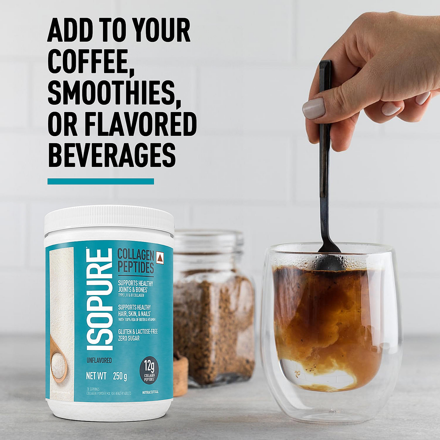 Isopure Unflavored + Isopure Collagen Peptides (12g/serve) with Biotin & Vitamin E- 250g (Unflavored) + FREE Isopure Shaker