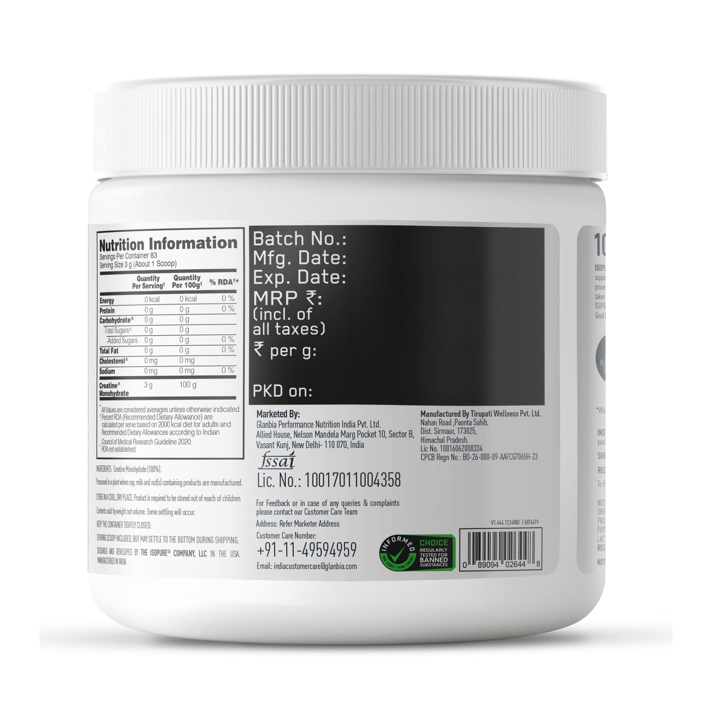 Isopure Low Carb Whey Protein Isolate Powder | Cookies & Cream | 1 Kg + Isopure 100% Creatine Monohydrate