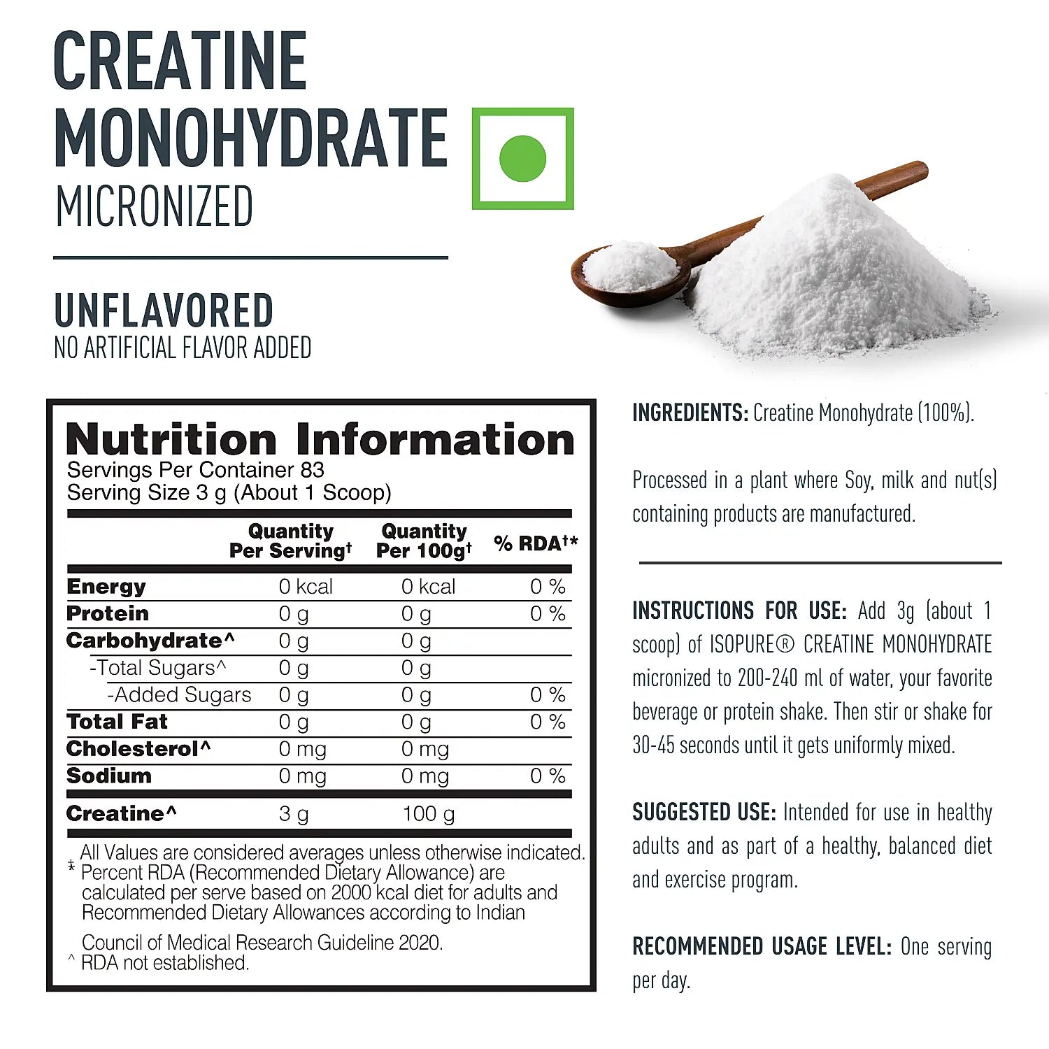 Isopure Unflavored 1 kg + Isopure 100% Creatine Monohydrate Micronized, 250g- 83 servings + FREE Isopure Shaker