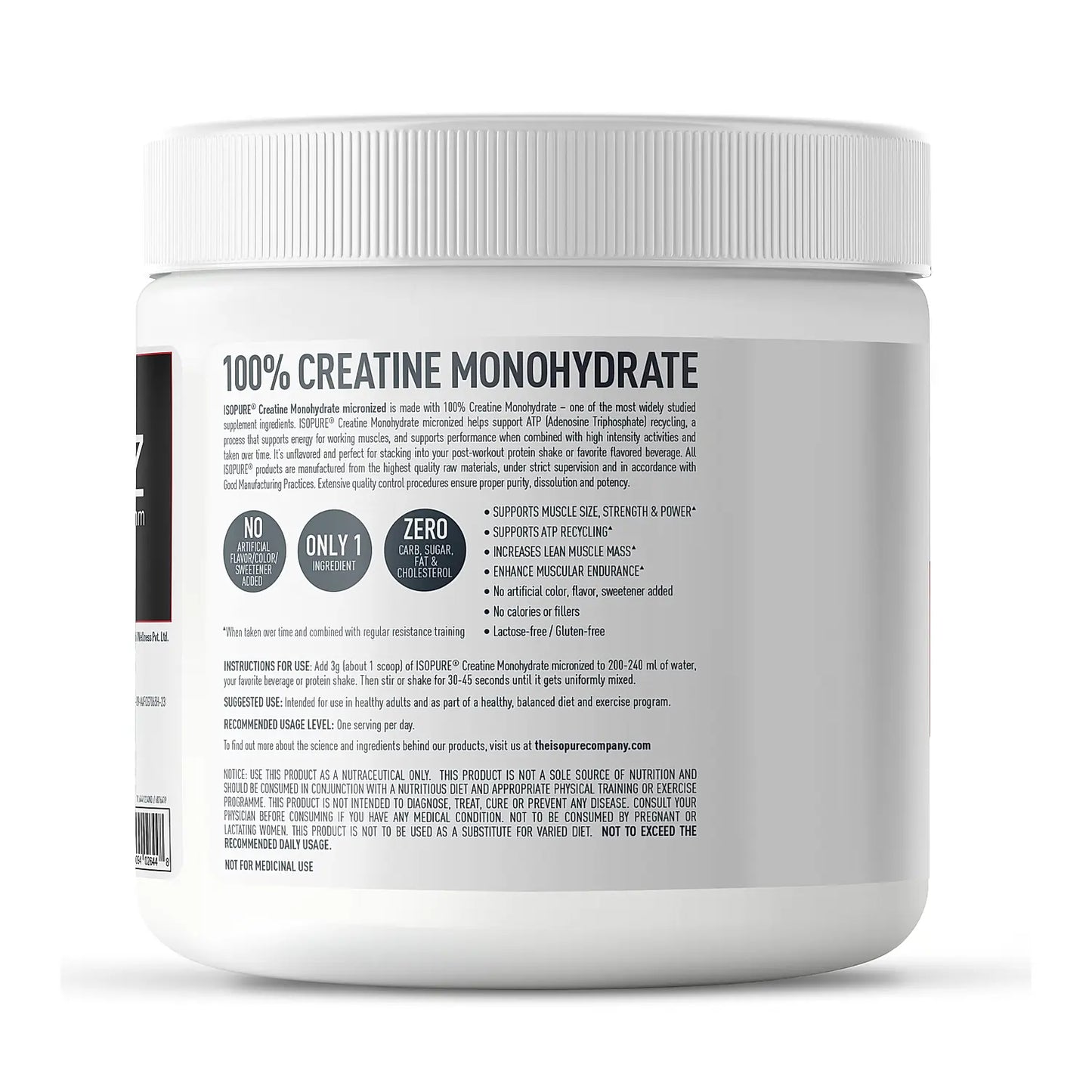 Isopure 100% Creatine Monohydrate Micronized, 250g- 83 servings, Increase Lean Muscle Mass, Enhances Muscular Endurance