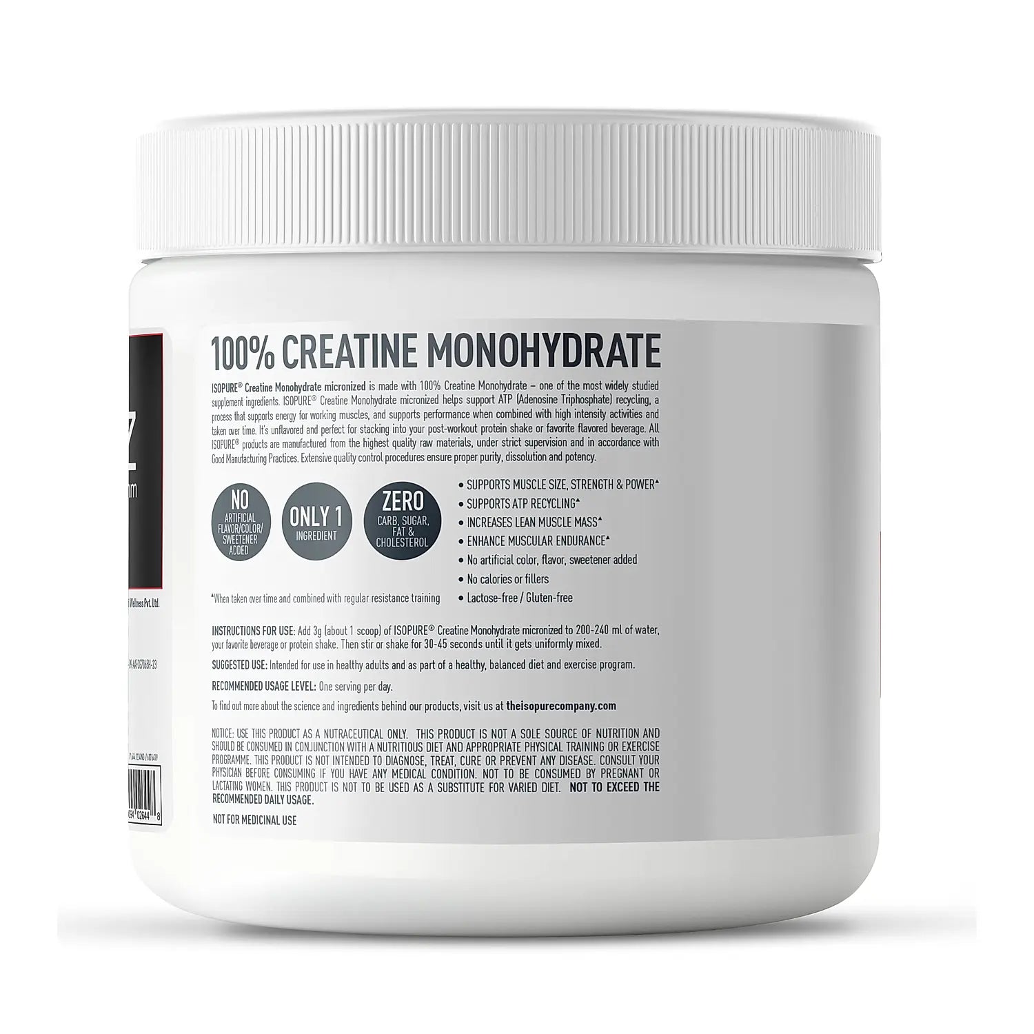 Isopure 100% Creatine Monohydrate Micronized, 250g- 83 servings, Increase Lean Muscle Mass, Enhances Muscular Endurance