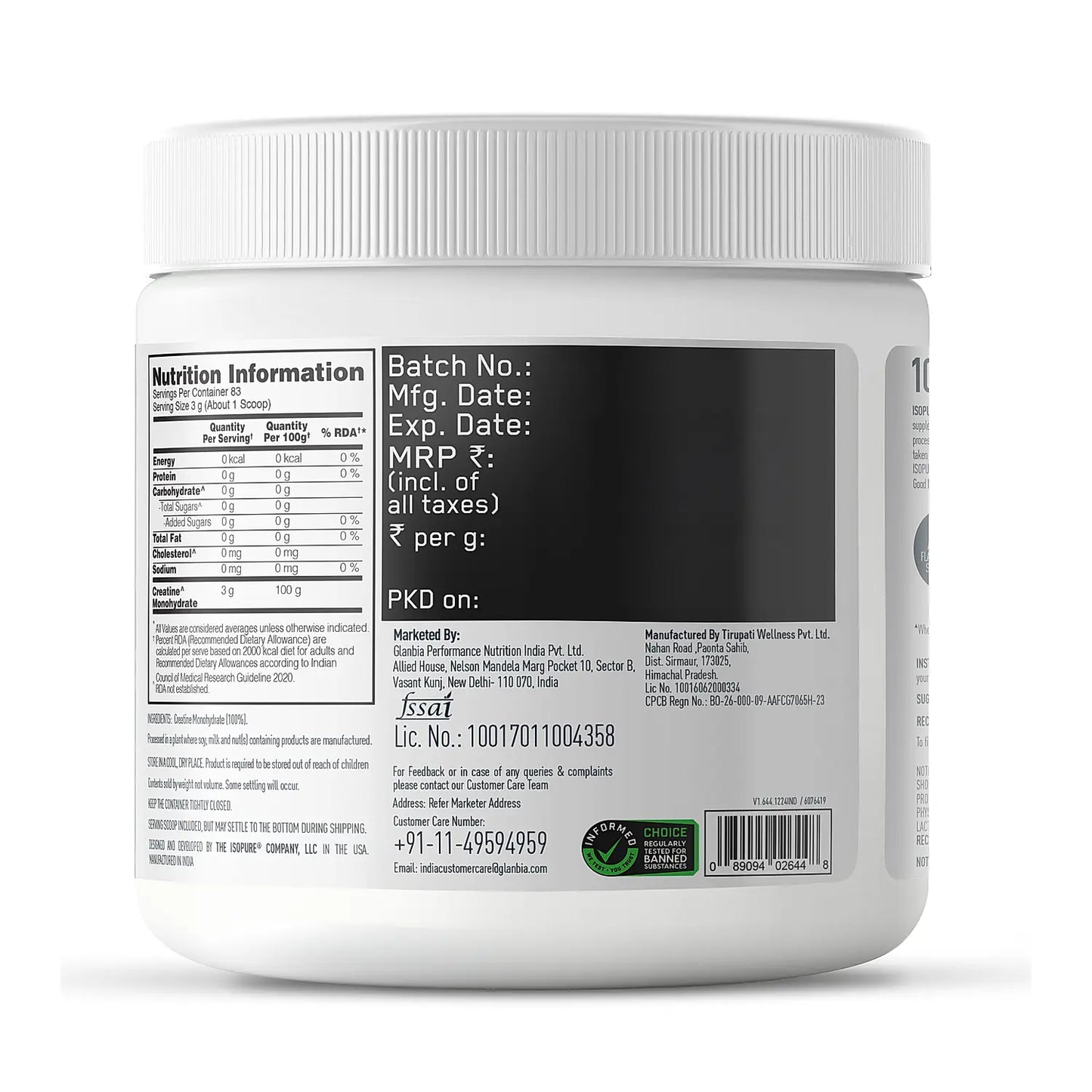 Isopure Unflavored 1 kg + Isopure 100% Creatine Monohydrate Micronized, 250g- 83 servings + FREE Isopure Shaker