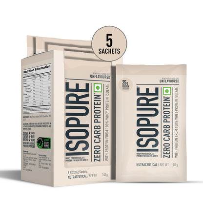 Isopure Zero Carb Unflavored Whey Isolate Protein Powder- Pack of 5 single serve sachets
