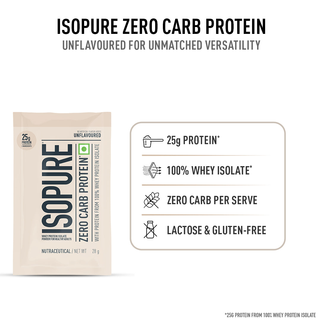 Isopure Zero Carb Unflavored Whey Isolate Protein Powder- Pack of 5 single serve sachets