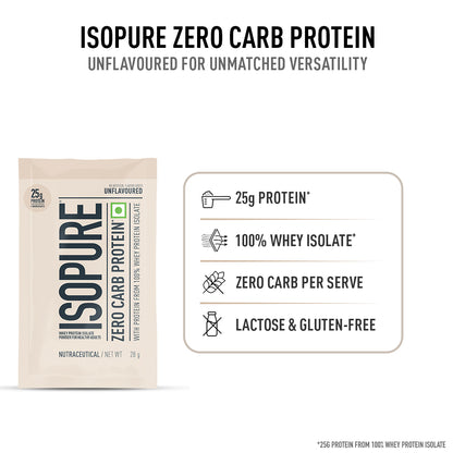Isopure Zero Carb Unflavored Whey Isolate Protein Powder- Pack of 5 single serve sachets