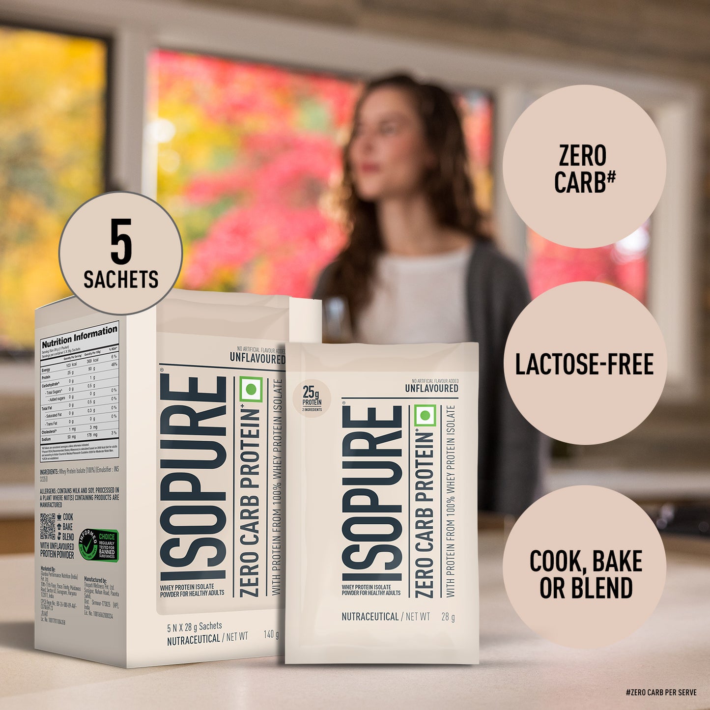 Isopure Zero Carb Unflavored Whey Isolate Protein Powder- Pack of 5 single serve sachets