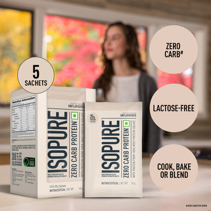 Isopure Zero Carb Unflavored Whey Isolate Protein Powder- Pack of 5 single serve sachets
