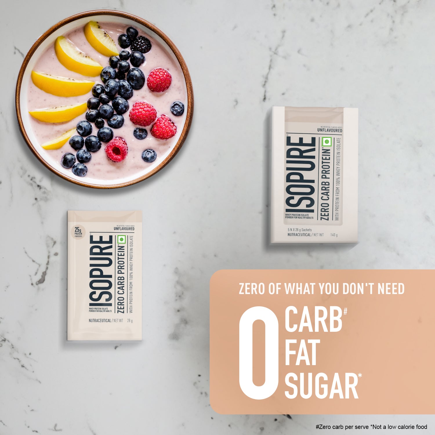 Isopure Zero Carb Unflavored Whey Isolate Protein Powder- Pack of 5 single serve sachets