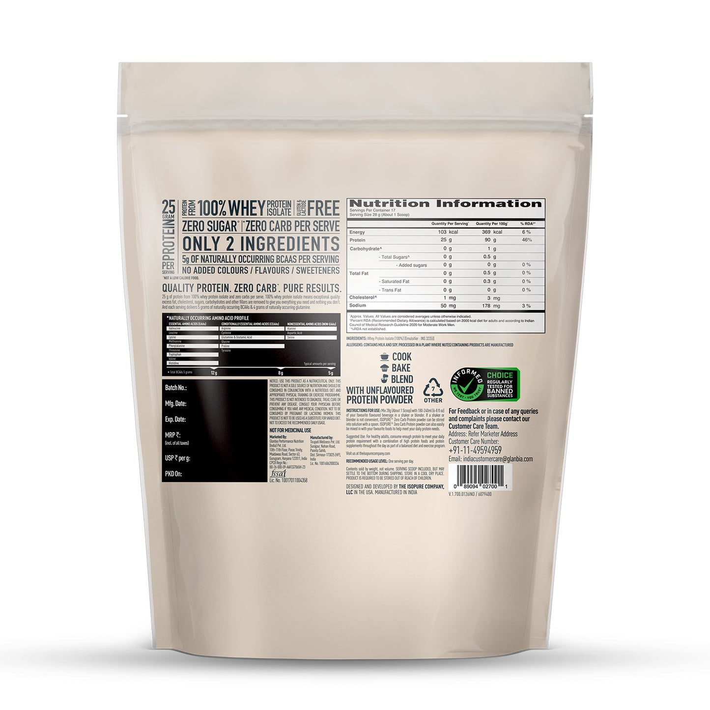 Isopure Zero Carb Protein 500g / 1.1lb (Unflavoured)