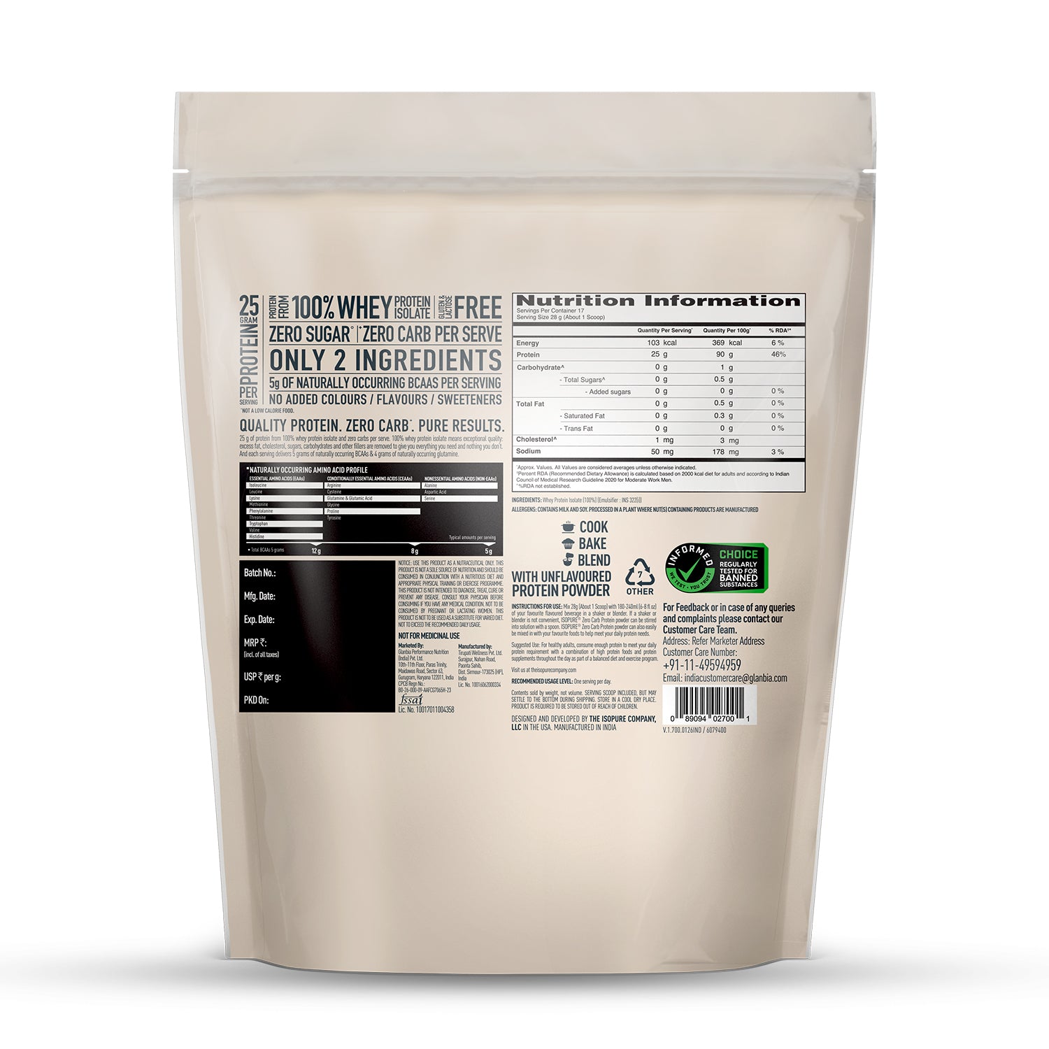 Isopure Zero Carb Protein 500g / 1.1lb (Unflavoured)