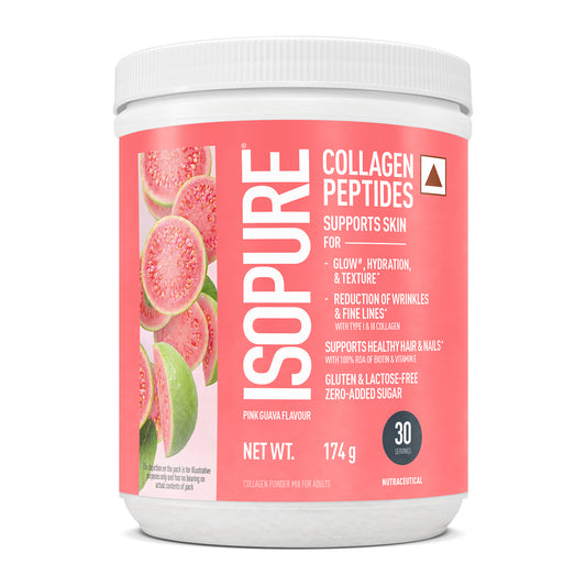 ISOPURE Collagen with Type I & III Marine Collagen Peptides | Supports Skin for Glow, Hydration & Texture | Supports Healthy Hair | 30 Serves | Pink Guava Flavour