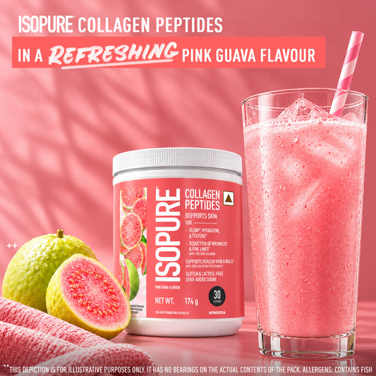 ISOPURE Collagen with Type I & III Marine Collagen Peptides | Supports Skin for Glow, Hydration & Texture | Supports Healthy Hair | 30 Serves | Pink Guava Flavour