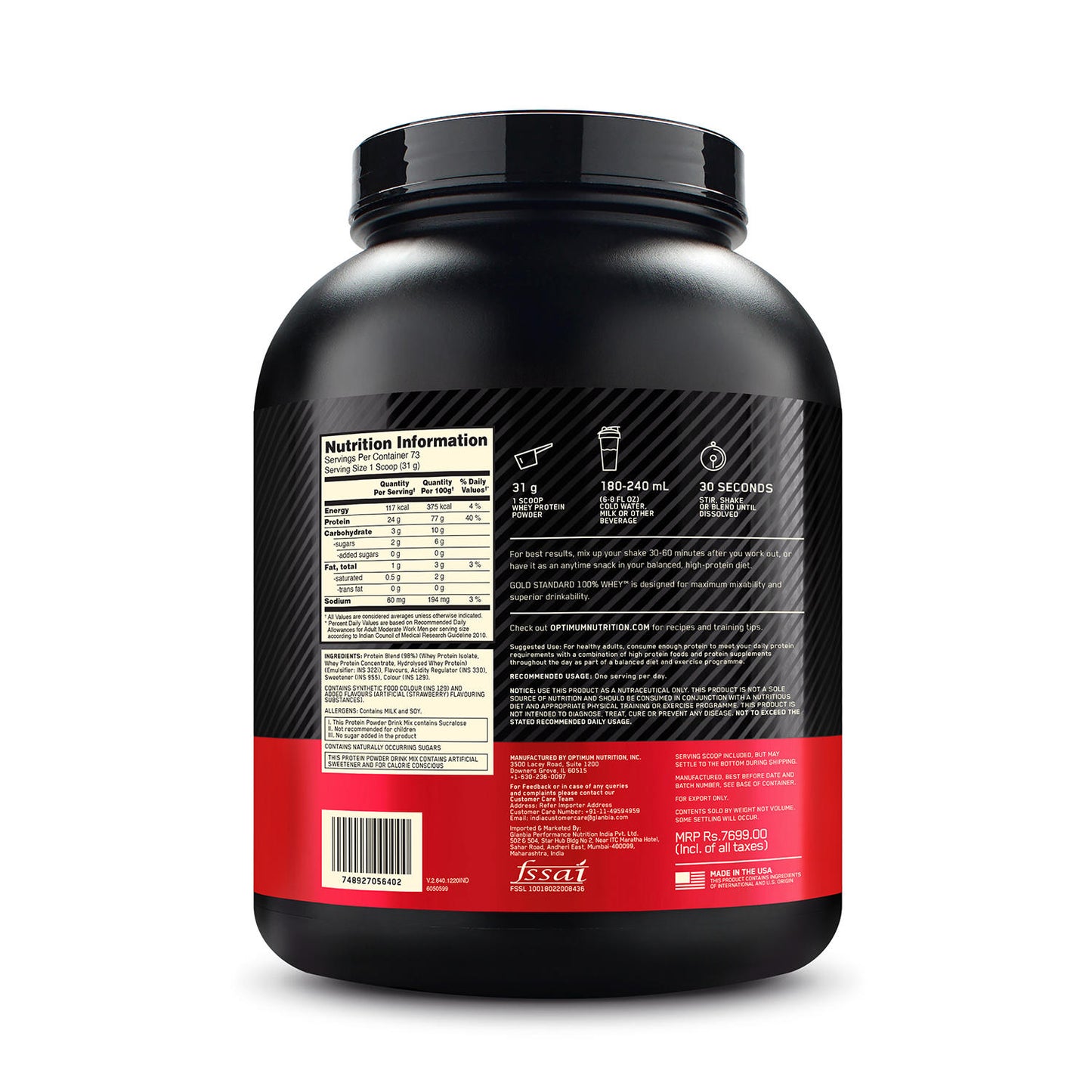 Gold Standard 100% Whey Protein Powder | Delicious Strawberry | 5 lbs