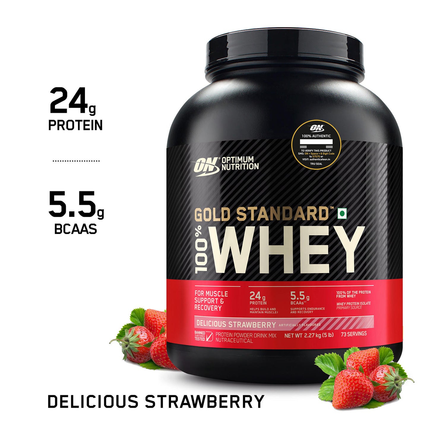 Gold Standard 100% Whey Protein Powder | Delicious Strawberry | 5 lbs