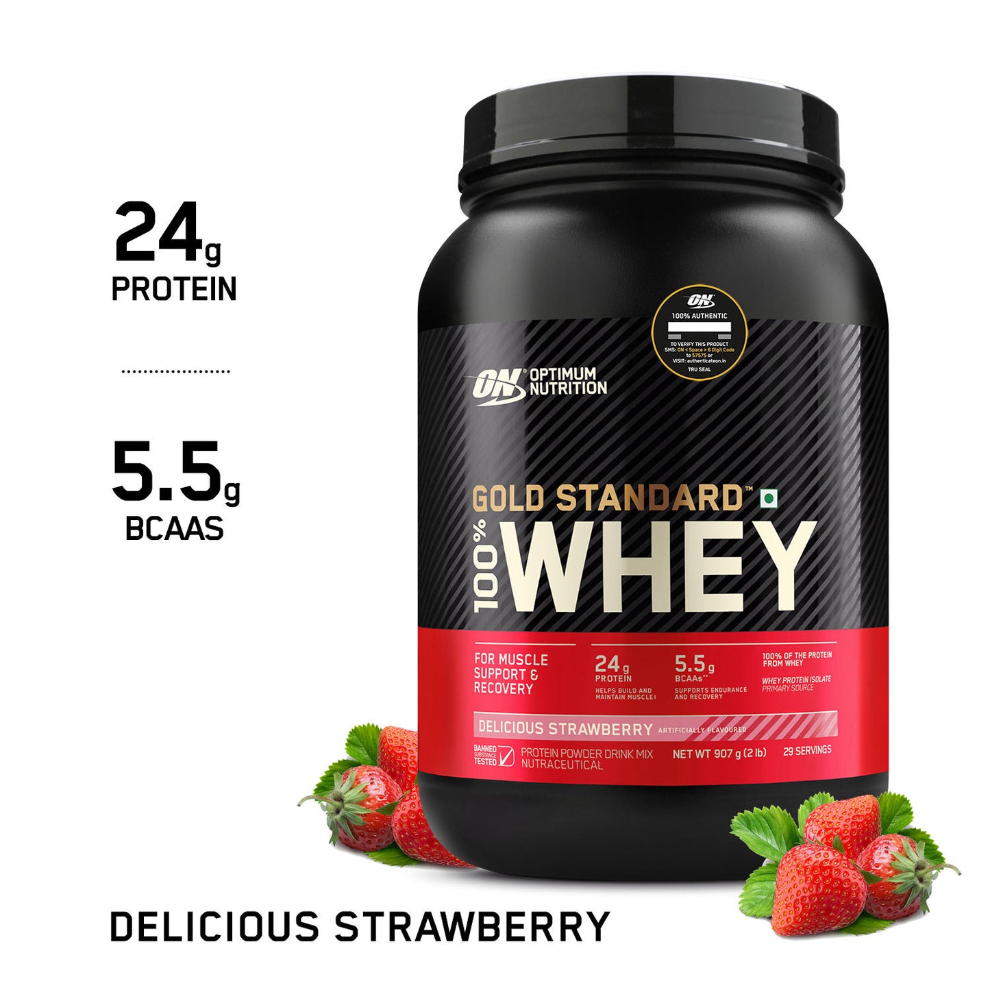 Gold Standard 100% Whey Protein Powder | Delicious Strawberry | 2 lbs