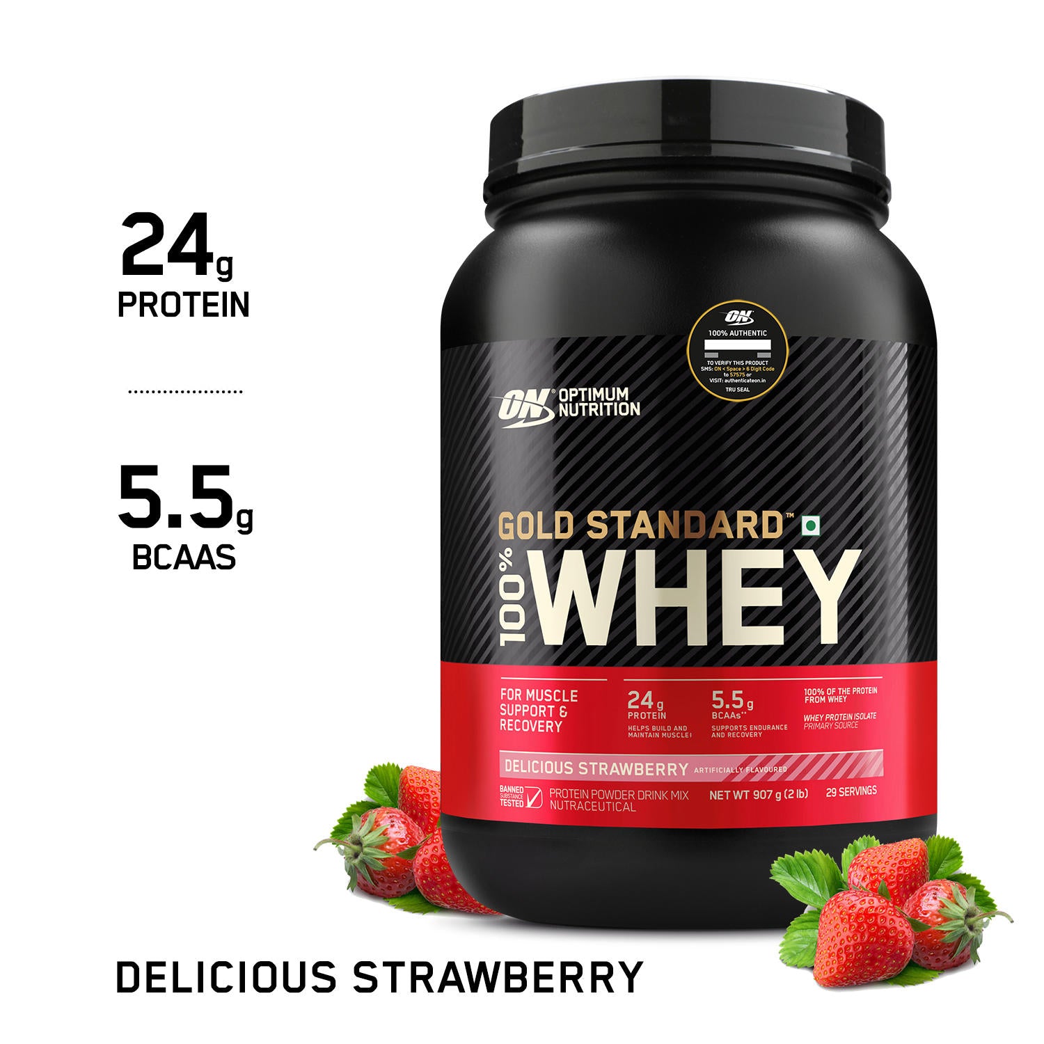 Gold Standard 100% Whey Protein Powder | Delicious Strawberry | 2 lbs
