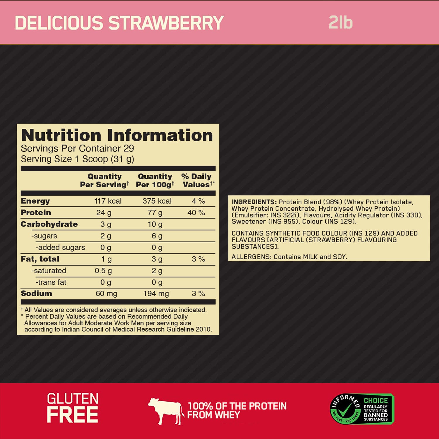 Gold Standard 100% Whey Protein Powder | Delicious Strawberry | 2 lbs