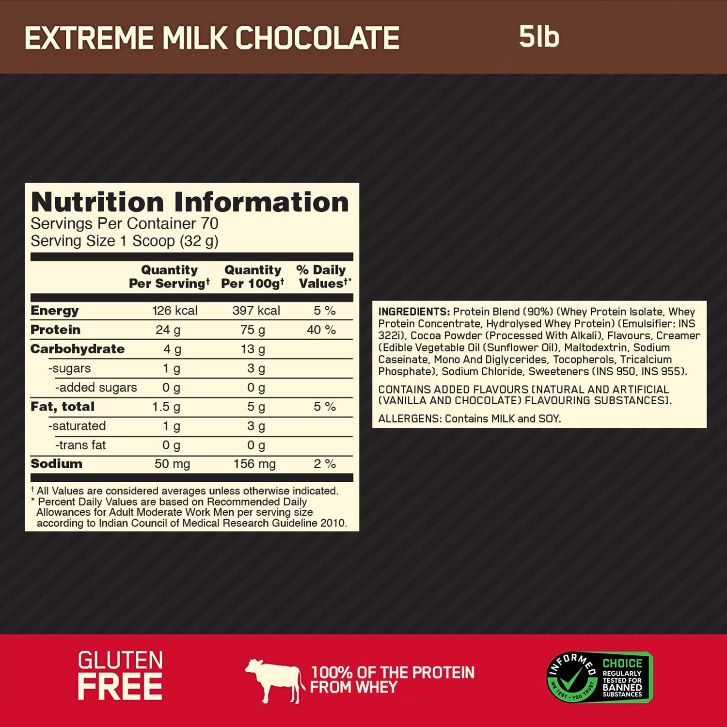 Gold Standard 100% Whey Protein Powder | Extreme Milk Chocolate | 5 lbs