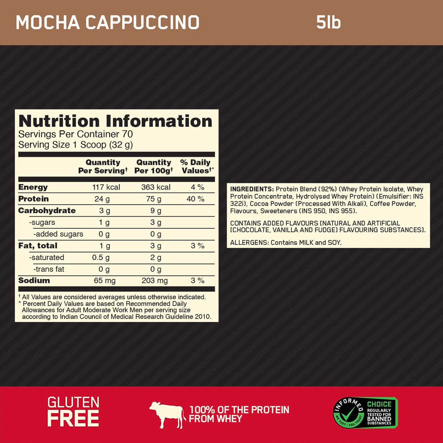 Gold Standard 100% Whey Protein Powder | Mocha Cappuccino | 5 lbs