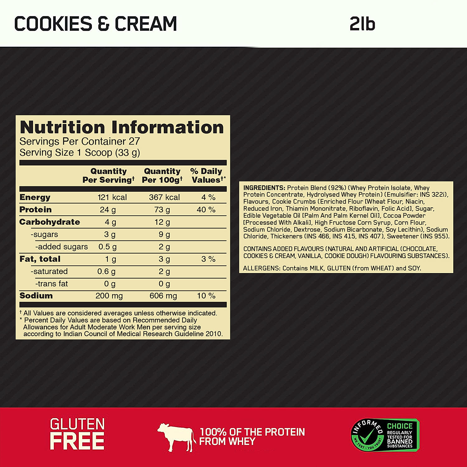 Gold Standard 100% Whey Protein Powder | Cookies & Cream | 5 lbs