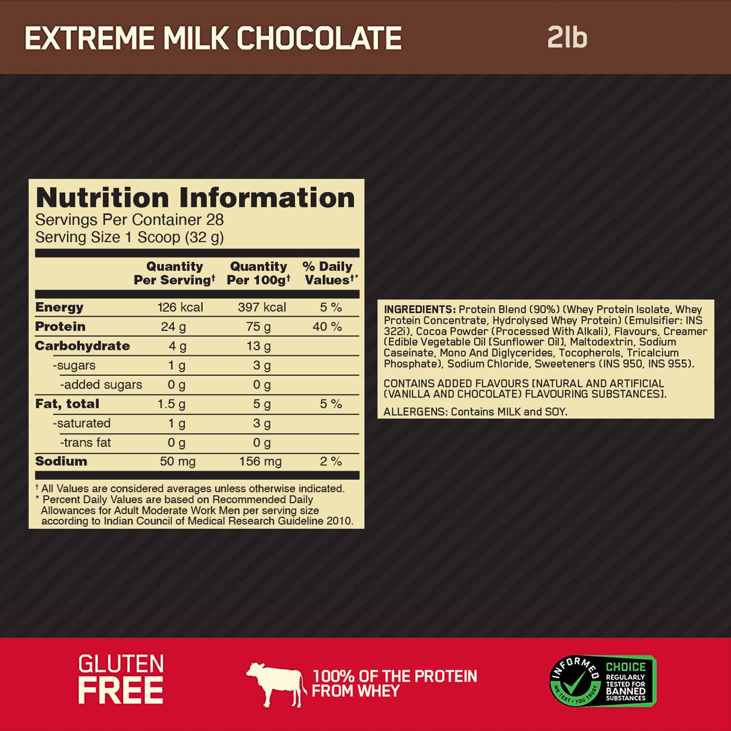Gold Standard 100% Whey Protein Powder | Extreme Milk Chocolate | 2 lbs