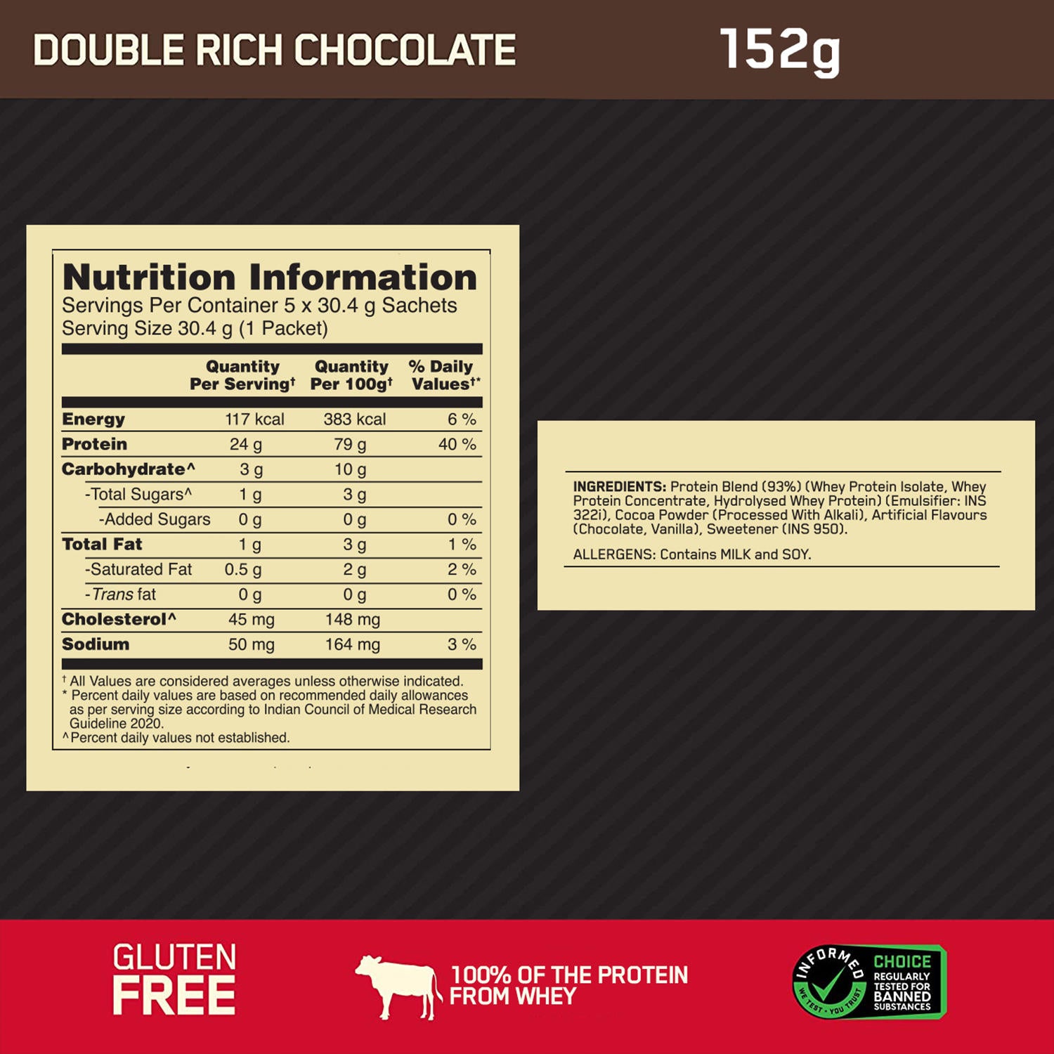 Gold Standard 100% Whey Protein Powder | Double Rich Chocolate | 152 g
