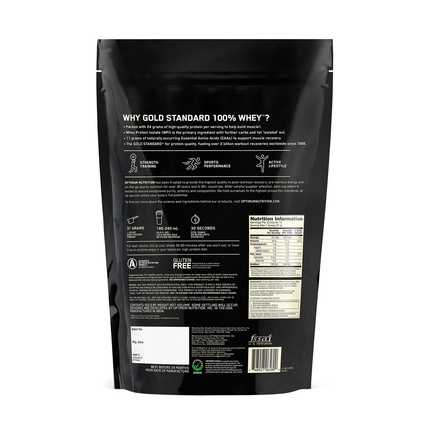 Gold Standard 100% Whey Protein Powder | Vanilla Ice Cream | 1 lbs