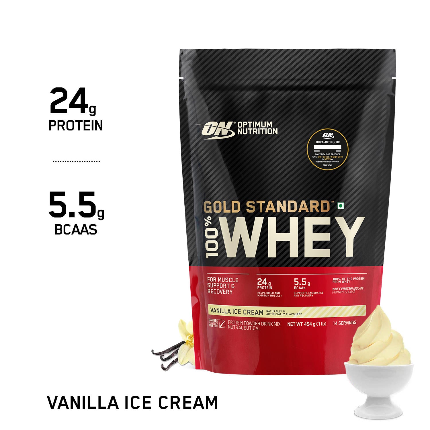 Gold Standard 100% Whey Protein Powder | Vanilla Ice Cream | 1 lbs