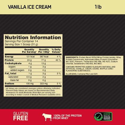Gold Standard 100% Whey Protein Powder | Vanilla Ice Cream | 1 lbs