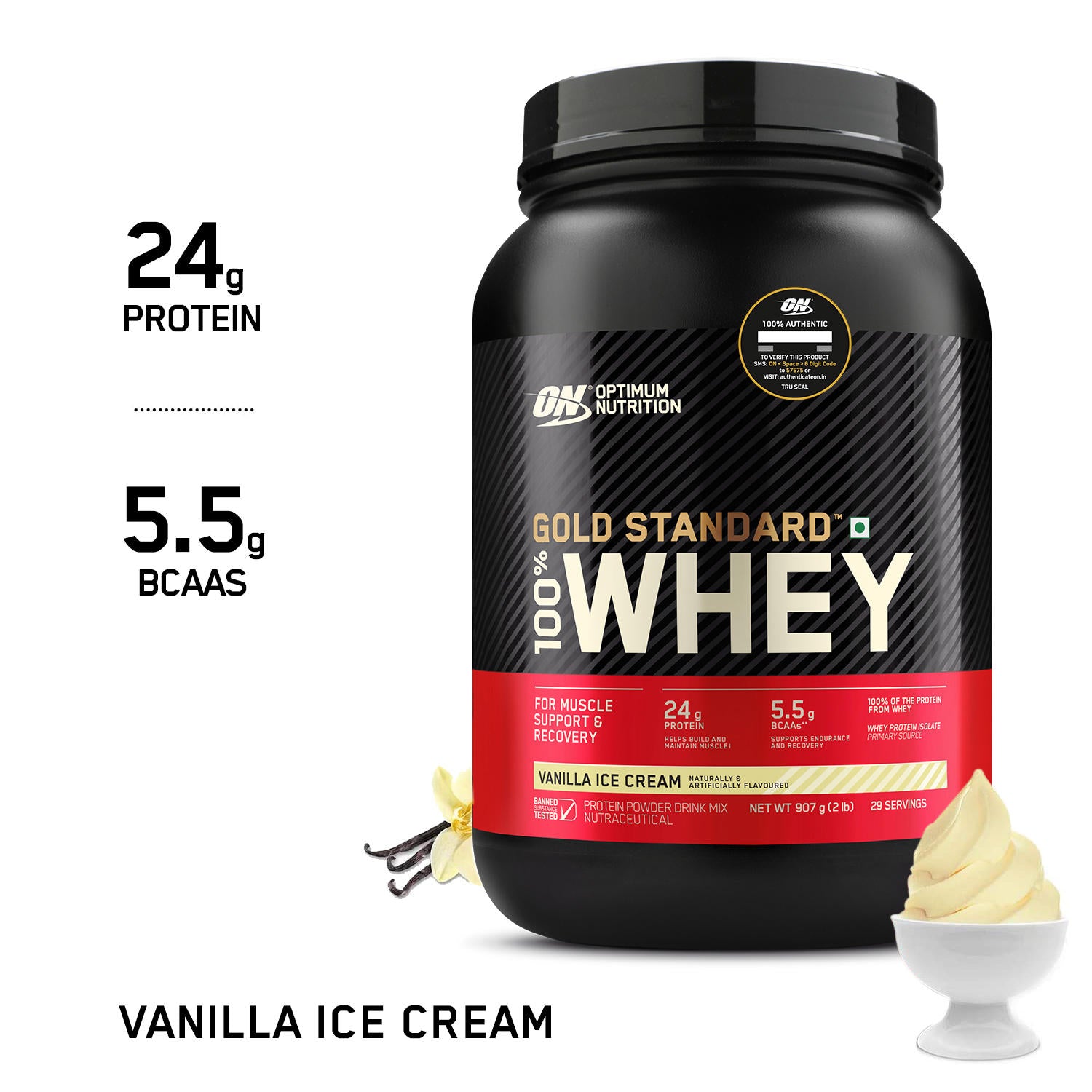 Gold Standard 100% Whey Protein Powder | Vanilla Ice Cream | 2 lbs
