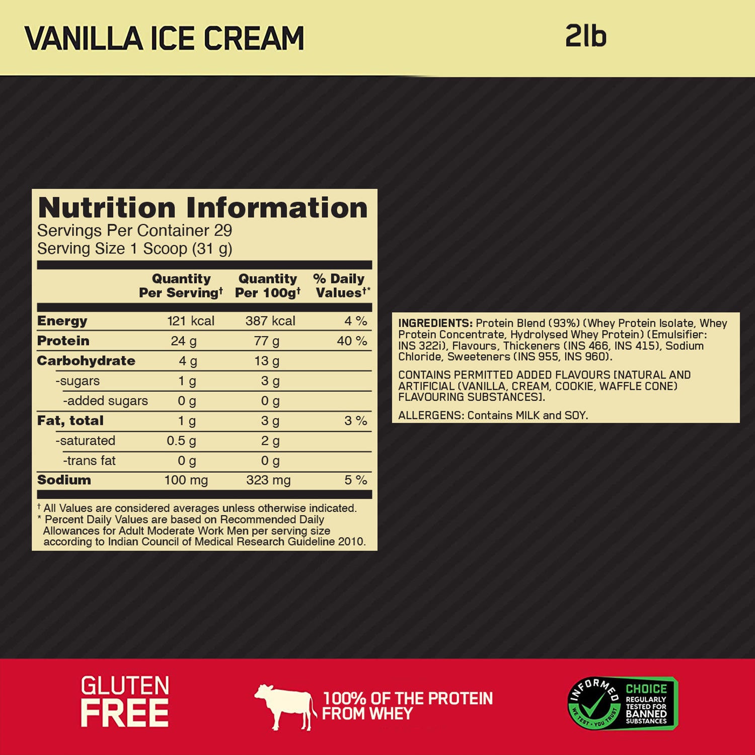 Gold Standard 100% Whey Protein Powder | Vanilla Ice Cream | 2 lbs